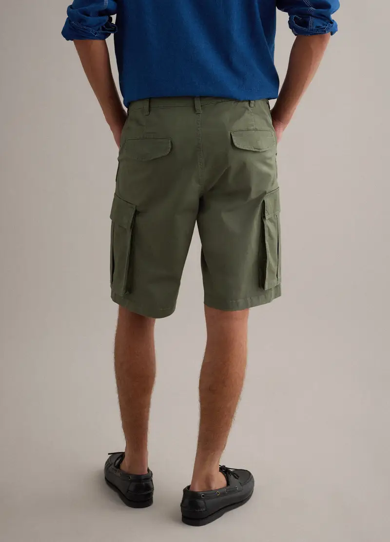 Pantaloncini Cargo In Cotone Elasticizzato Verde Regular Fit, Uomo, Verde miniatura 3