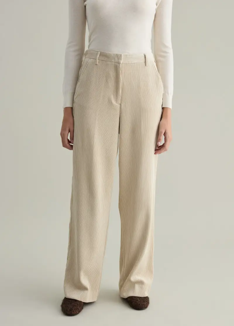 Pantalone A Gamba Larga In Corduroy, Donna, Bianco miniatura 2