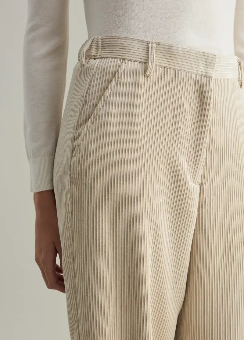Pantalone A Gamba Larga In Corduroy, Donna, Bianco miniatura 3