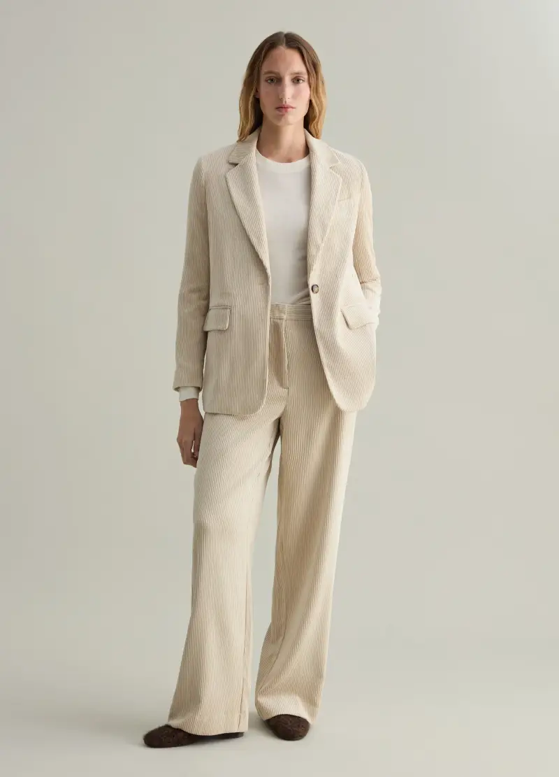 Pantalone A Gamba Larga In Corduroy, Donna, Bianco