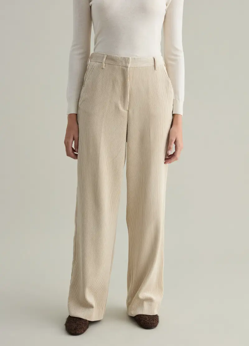 Pantalone A Gamba Larga In Corduroy, Donna, Bianco miniatura 2