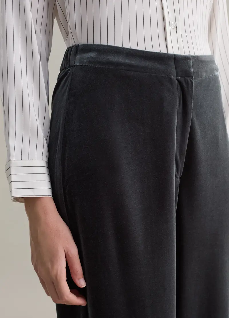 Pantalone A Gamba Larga In Velluto, Donna, Blu miniatura 3
