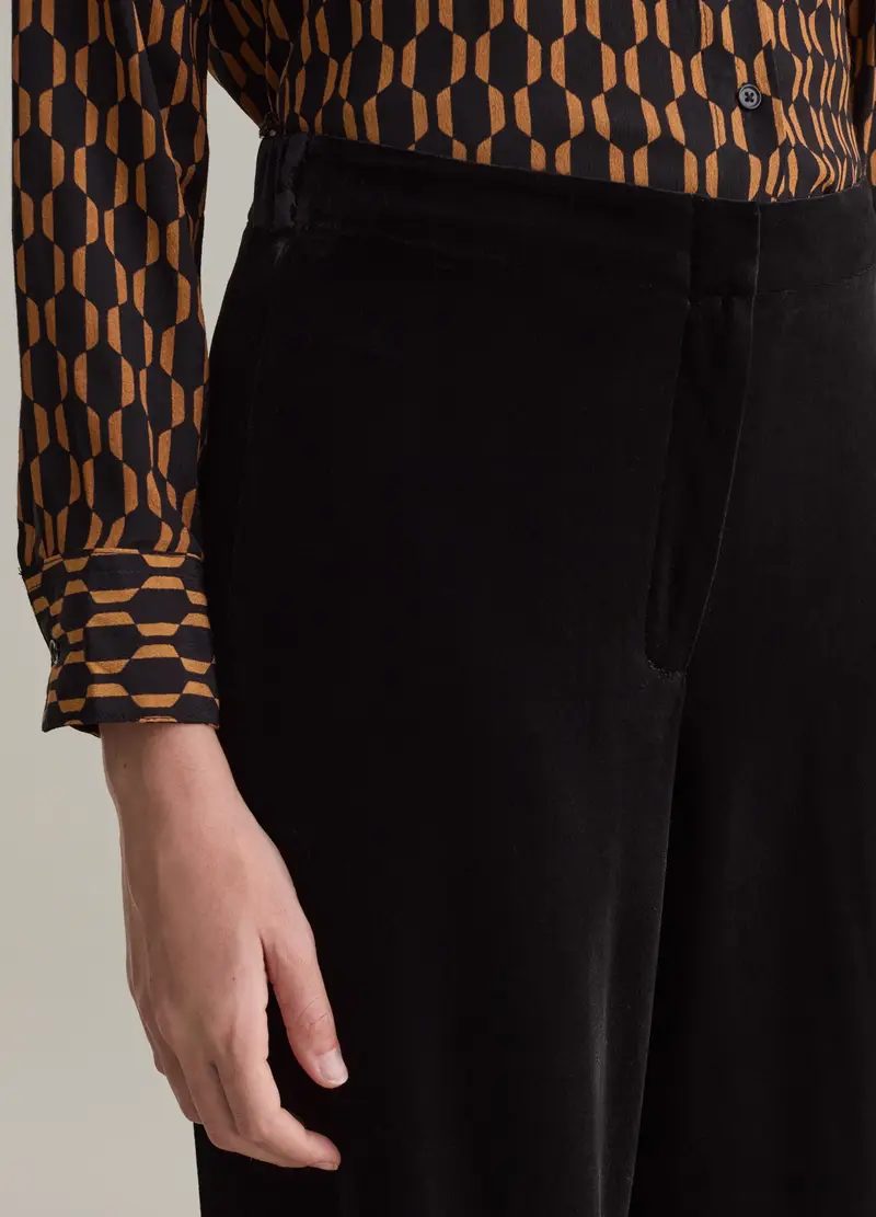 Piombo Pantalone A Gamba Larga In Velluto Donna Nero miniatura 3