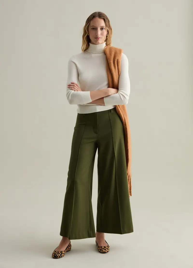 Pantalone Bootcut Fit Con Cuciture In Rilievo, Donna, Verde