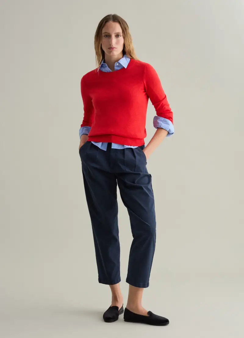 Pantalone Chino Con Pinces, Donna, Blu