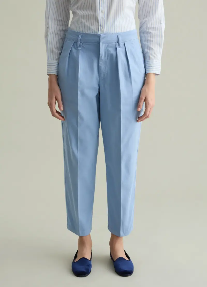 Pantalone Chino Cropped Con Pinces, Donna, Azzurro miniatura 2