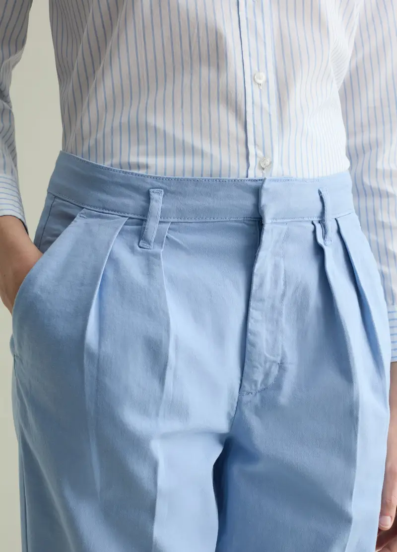 Pantalone Chino Cropped Con Pinces, Donna, Azzurro miniatura 3