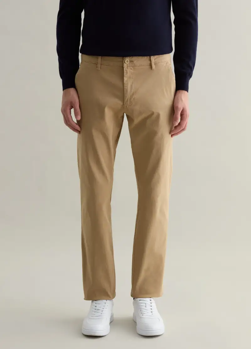 Pantalone Chino In Cotone Stretch, Uomo, Beige miniatura 2