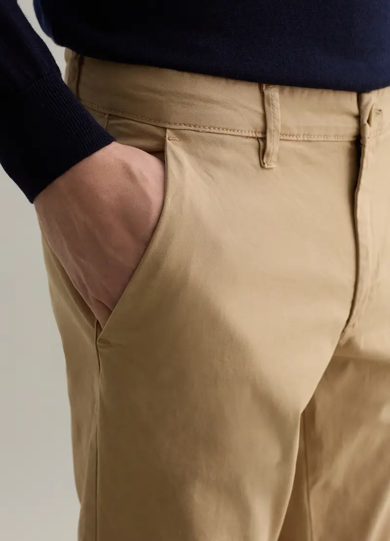 Pantalone Chino In Cotone Stretch, Uomo, Beige miniatura 3