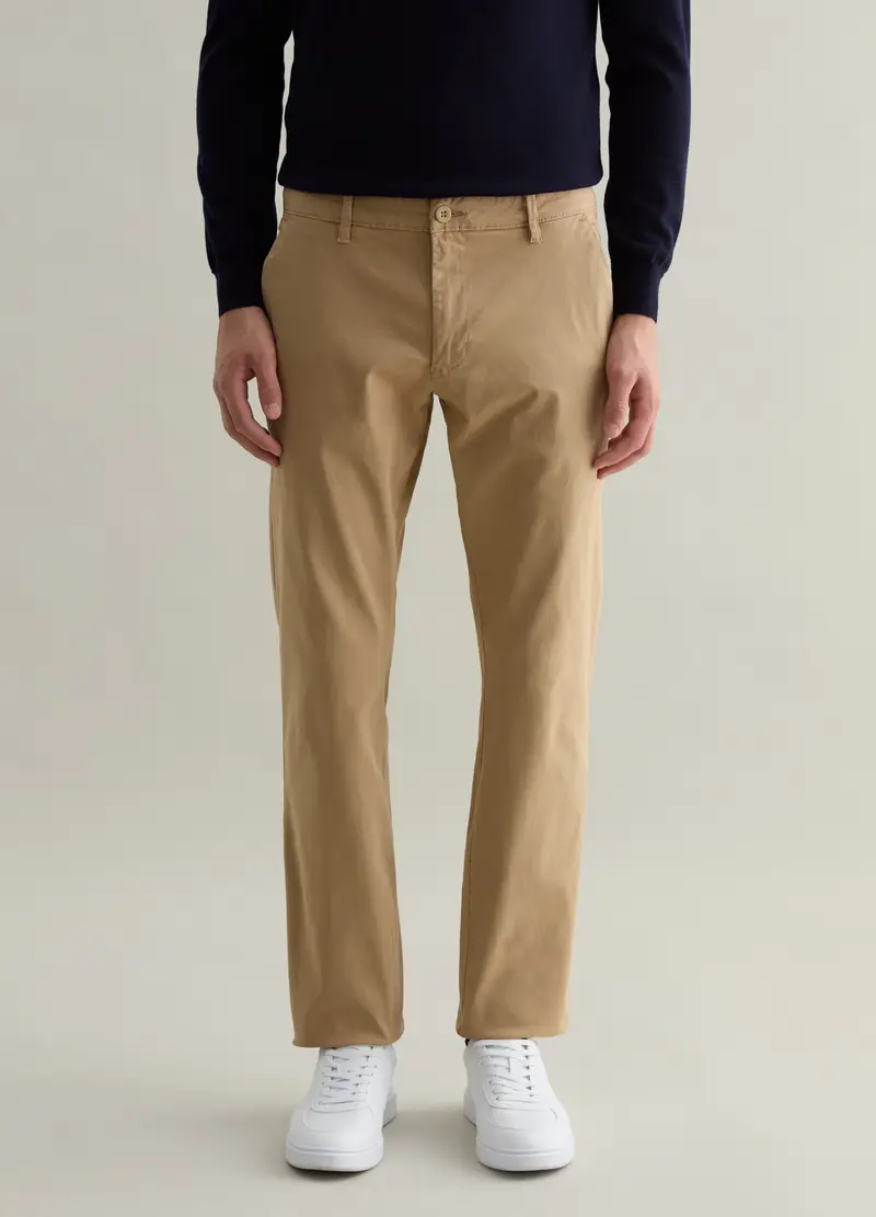 Pantalone Chino In Cotone Stretch, Uomo, Beige miniatura 2