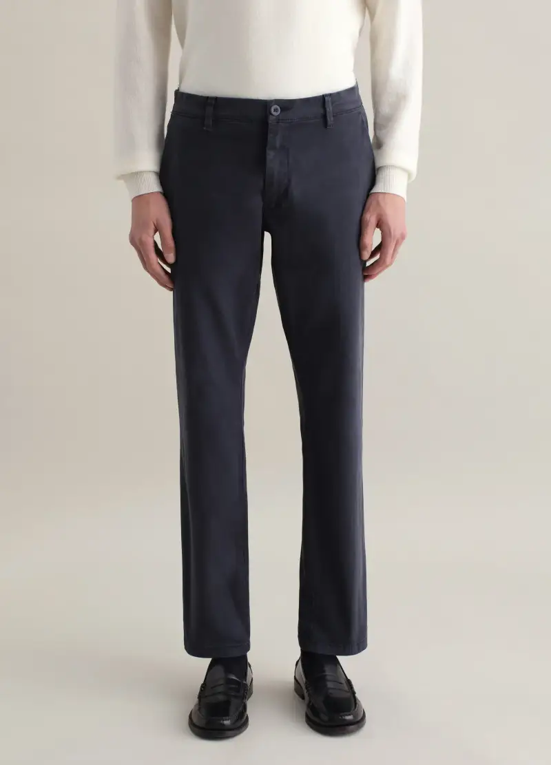 Pantalone Chino In Cotone Stretch, Uomo, Blu miniatura 2