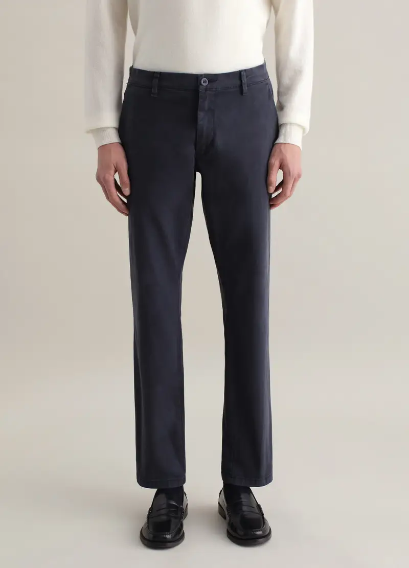 Pantalone Chino In Cotone Stretch, Uomo, Blu miniatura 2