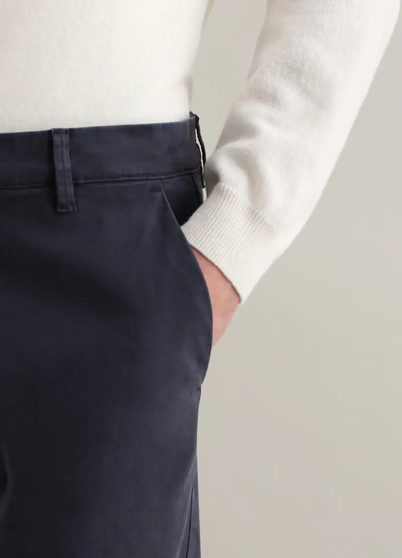 Pantalone Chino In Cotone Stretch, Uomo, Blu miniatura 3