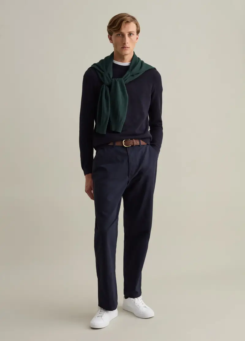 Pantalone Chino In Cotone, Uomo, Blu miniatura 3