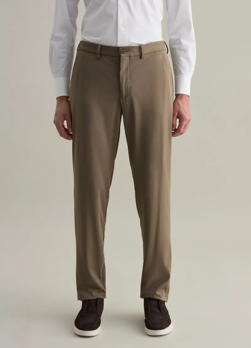 Pantalone Chino In Tessuto Tecnico Tech, Uomo, Beige miniatura 2
