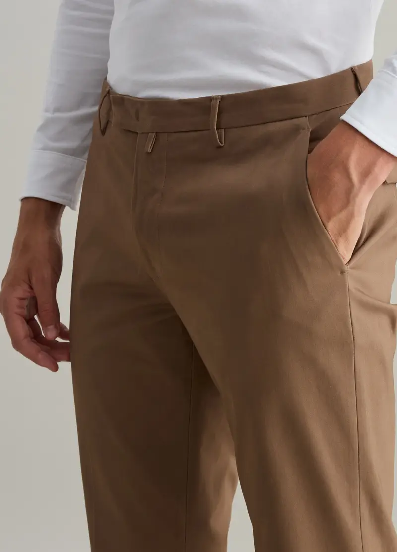Pantalone Regular Fit In Cotone Stretch Contemporary, Uomo, Marrone miniatura 3