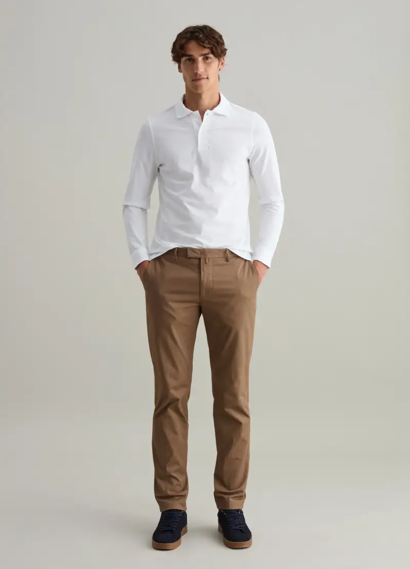 Pantalone Regular Fit In Cotone Stretch Contemporary, Uomo, Marrone