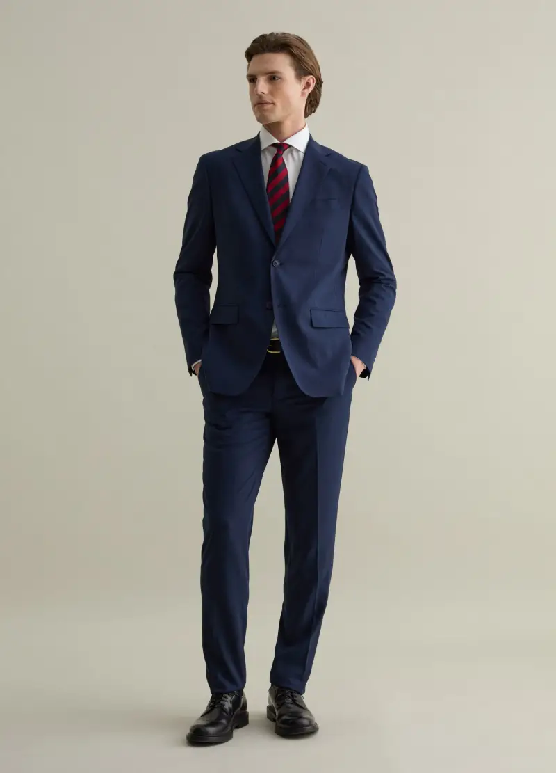 Pantalone Slim Fit Con Micro Trama, Uomo, Blu miniatura 2