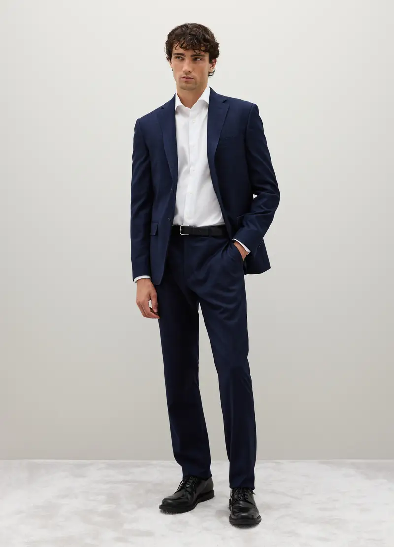 Pantaloni A Quadri Blu Elasticizzati Vestibilità Regular, Uomo, Blu miniatura 3