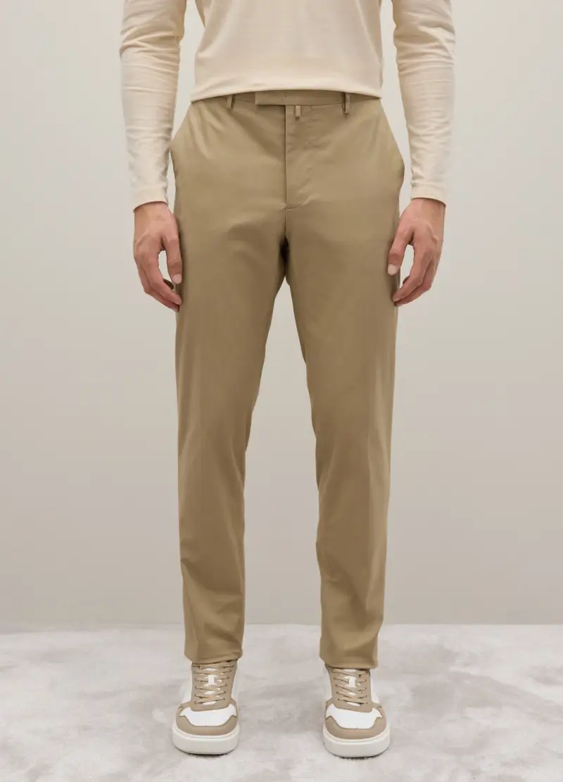 Pantaloni Beige In Twill E Cotone Elasticizzato Regular Fit, Uomo, Beige miniatura 2