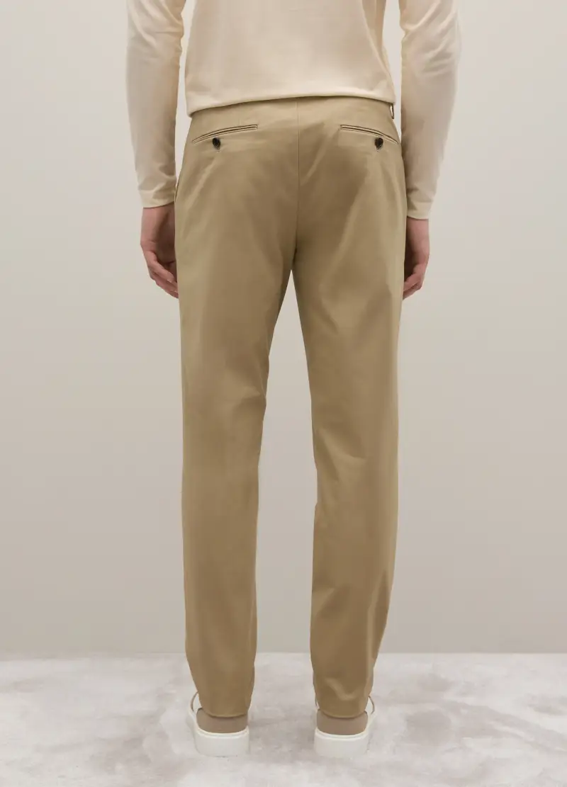 Pantaloni Beige In Twill E Cotone Elasticizzato Regular Fit, Uomo, Beige miniatura 3