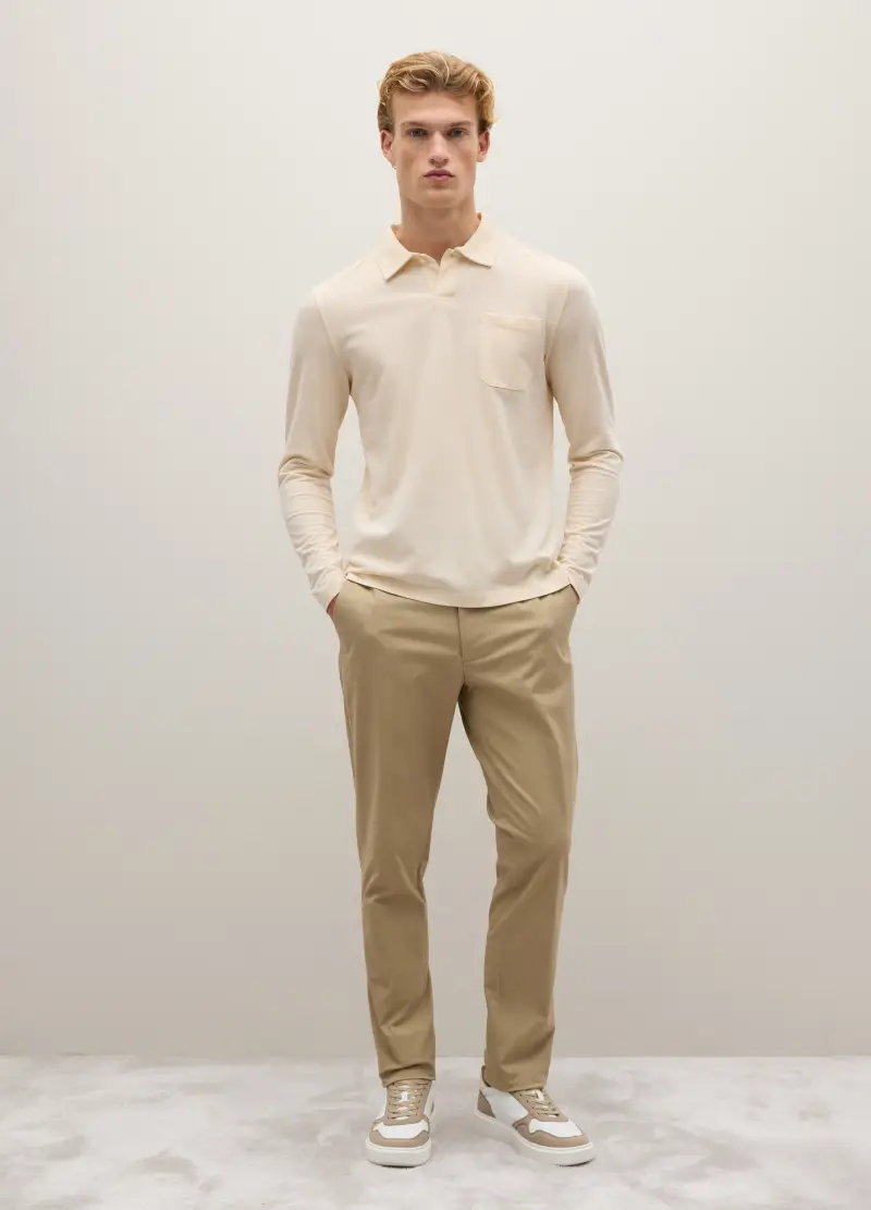 Pantaloni Beige In Twill E Cotone Elasticizzato Regular Fit, Uomo, Beige