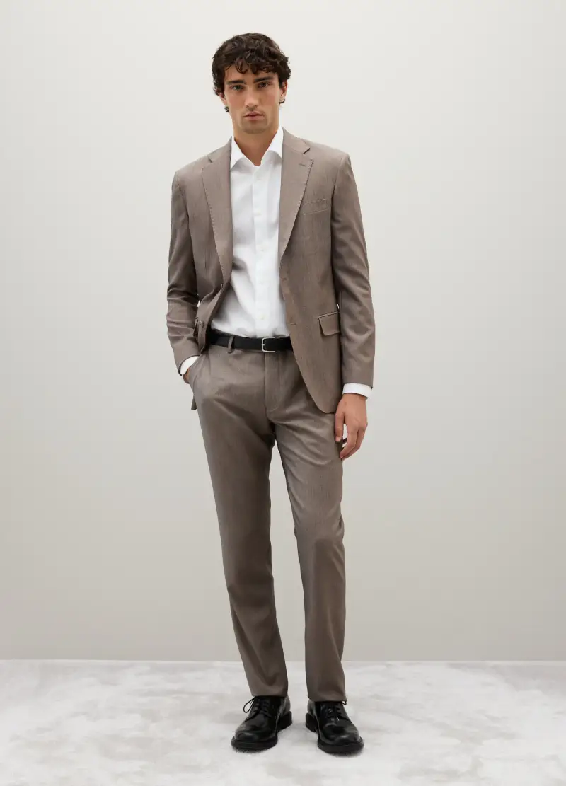 Pantaloni Beige Melange Slim In Tessuto Elasticizzato, Uomo, Grigio