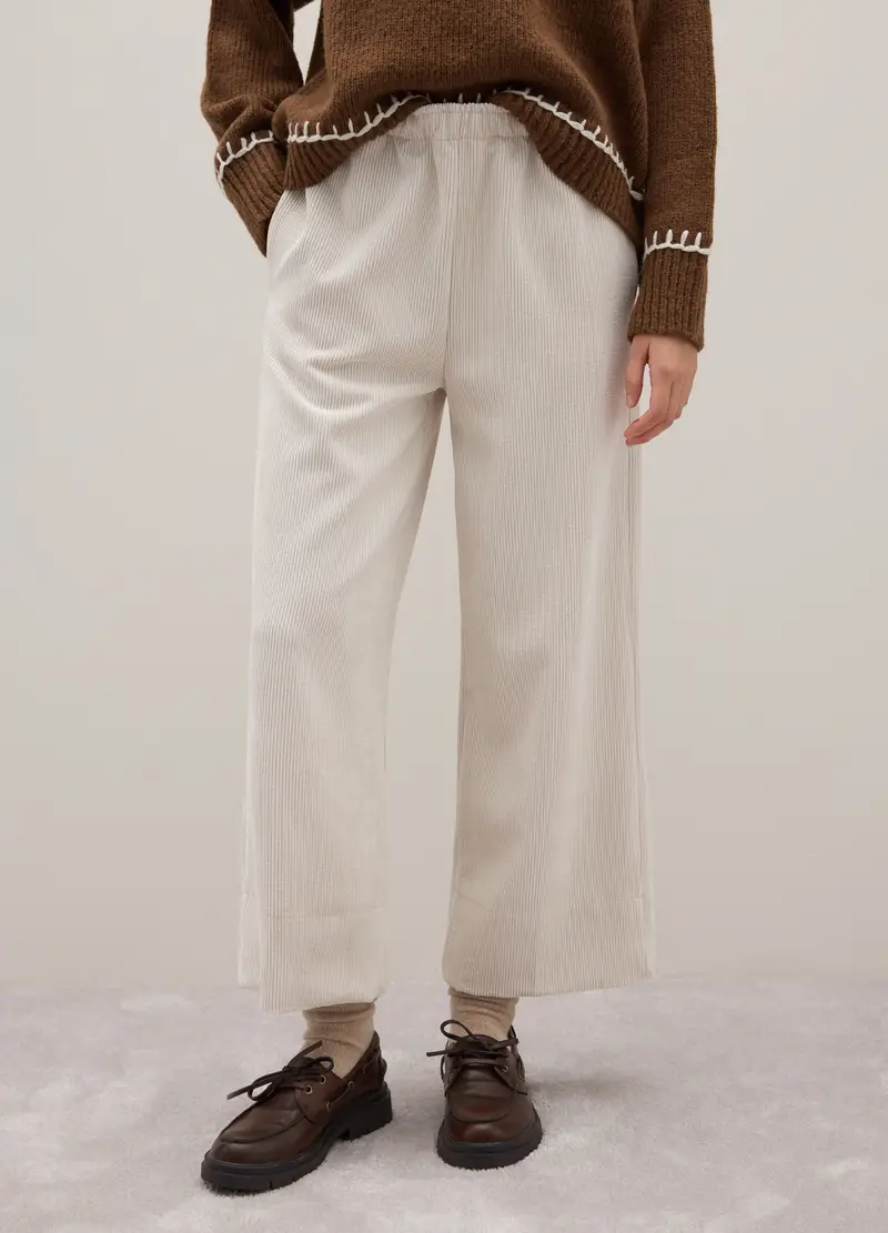 Piombo Pantaloni Bianchi A Costine In Puro Cotone Regular Fit Donna miniatura 2