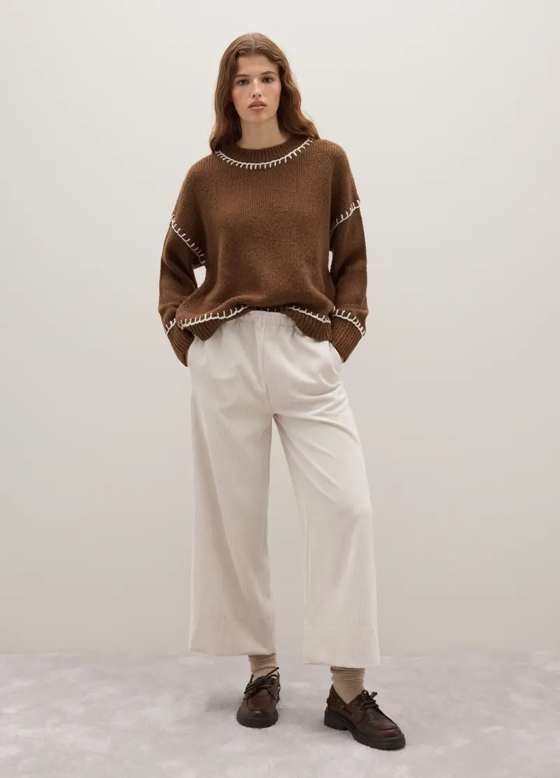 Piombo Pantaloni Bianchi A Costine In Puro Cotone Regular Fit Donna