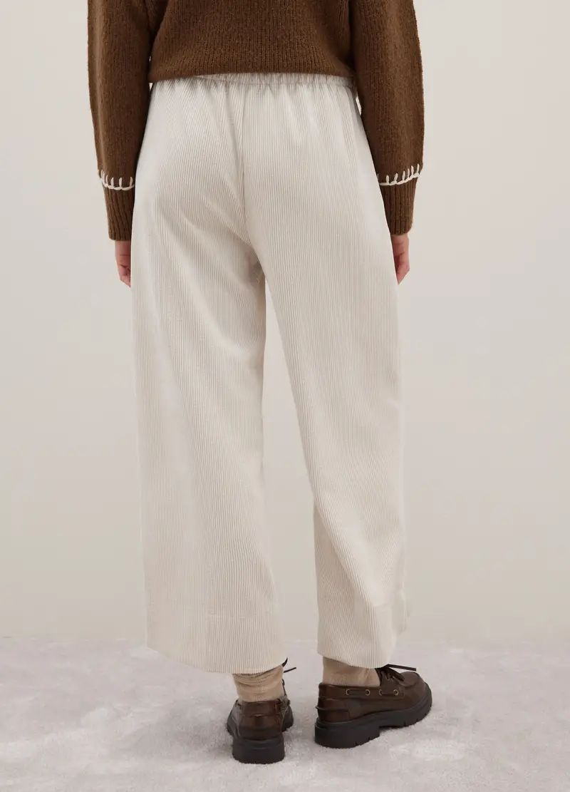 Pantaloni Bianchi In Puro Cotone A Costine Regular Fit, Donna, Bianco miniatura 3