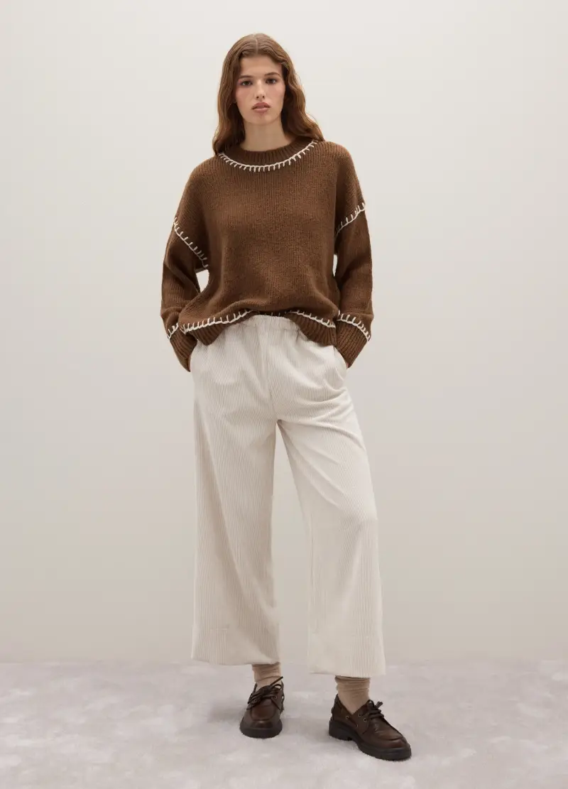 Pantaloni Bianchi In Puro Cotone A Costine Regular Fit, Donna, Bianco