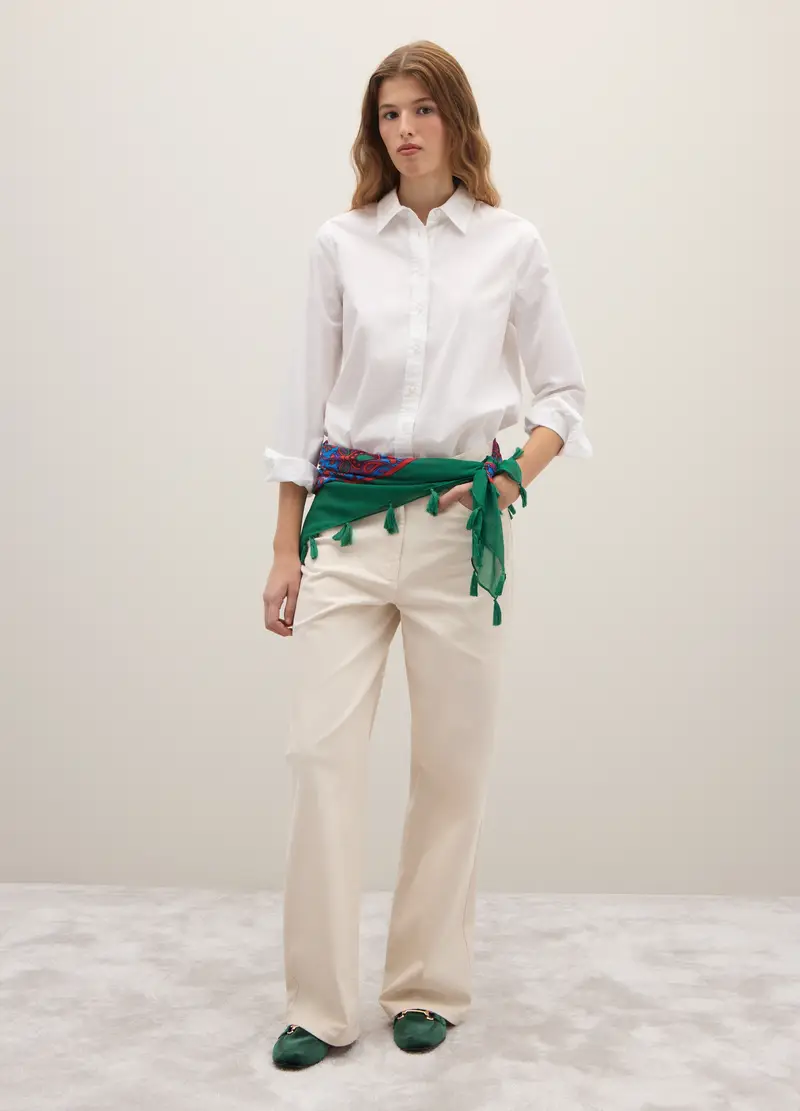 Pantaloni Bianco Lana A Gamba Dritta, Donna, Bianco