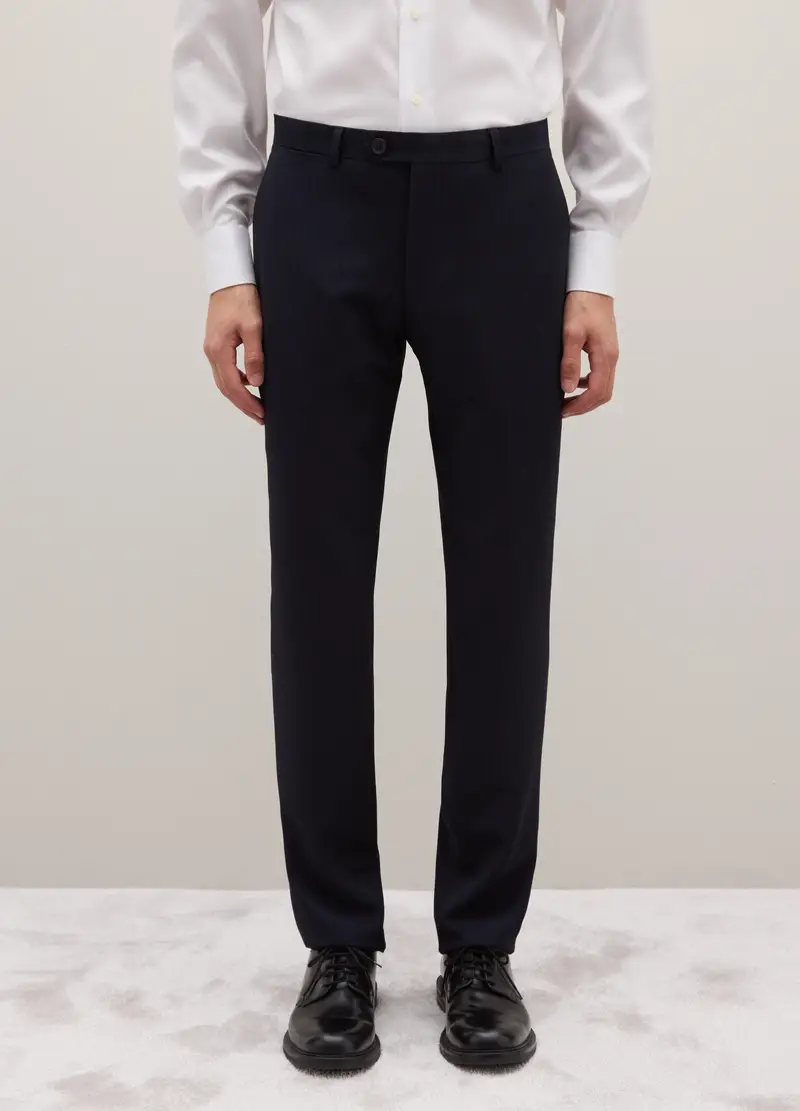 Pantaloni Blu Gessati In Misto Viscosa Slim Fit, Uomo, Blu miniatura 2