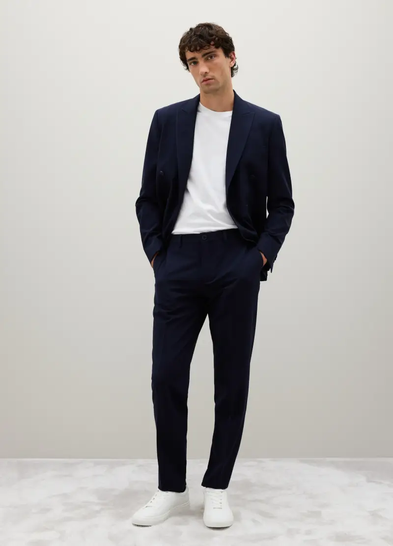 Pantaloni Blu In Misto Viscosa Slim Fit, Uomo, Blu
