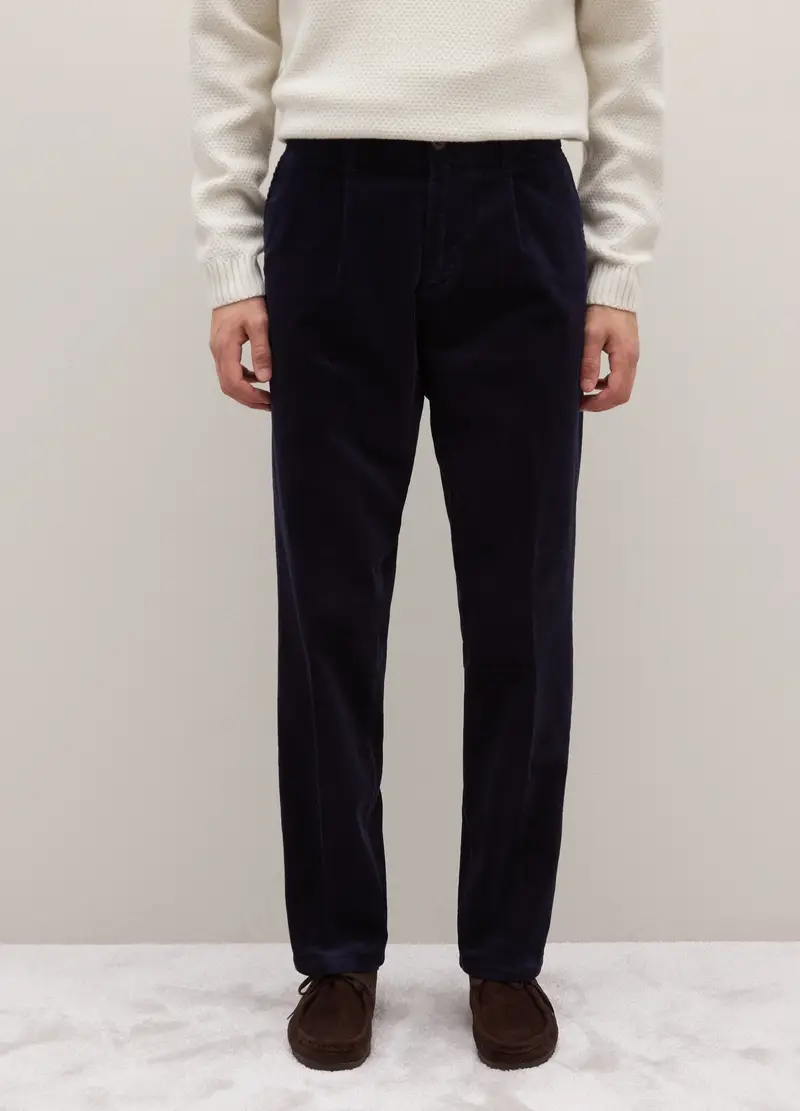 Pantaloni Blu In Velluto A Coste Regular Fit, Uomo, Blu miniatura 2