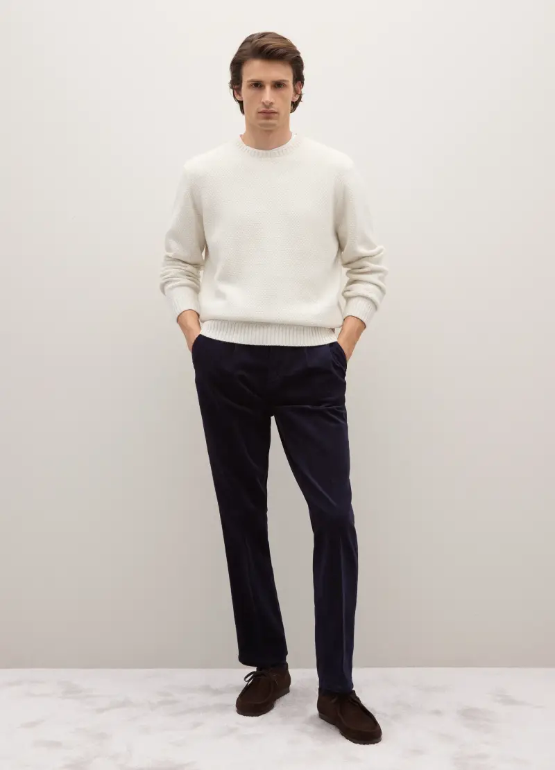 Pantaloni Blu In Velluto A Coste Regular Fit, Uomo, Blu