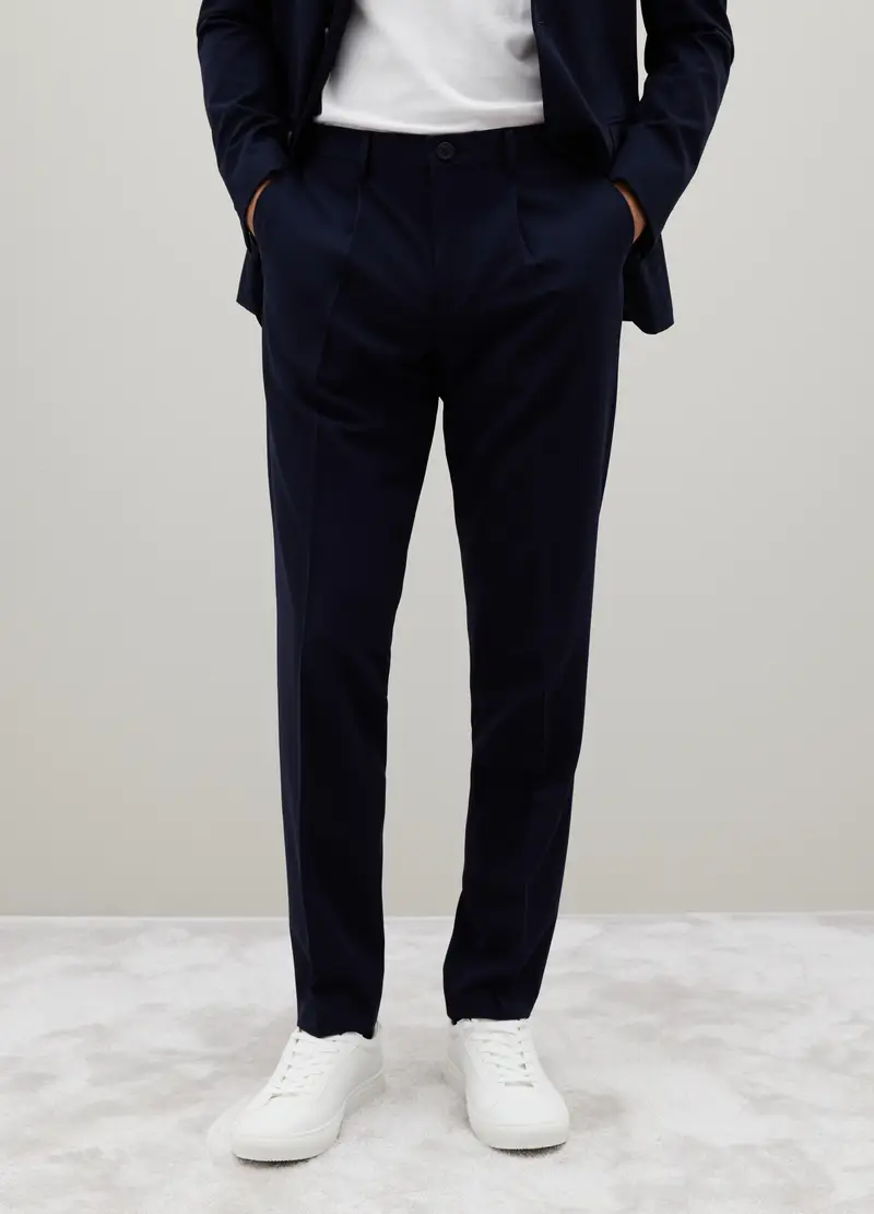 Pantaloni Blu Scuri In Misto Viscosa Slim Fit, Uomo, Blu miniatura 2