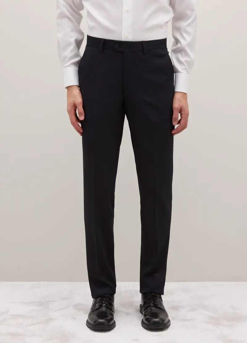 Pantaloni Blu Scuri In Misto Viscosa Slim Fit, Uomo, Blu miniatura 2