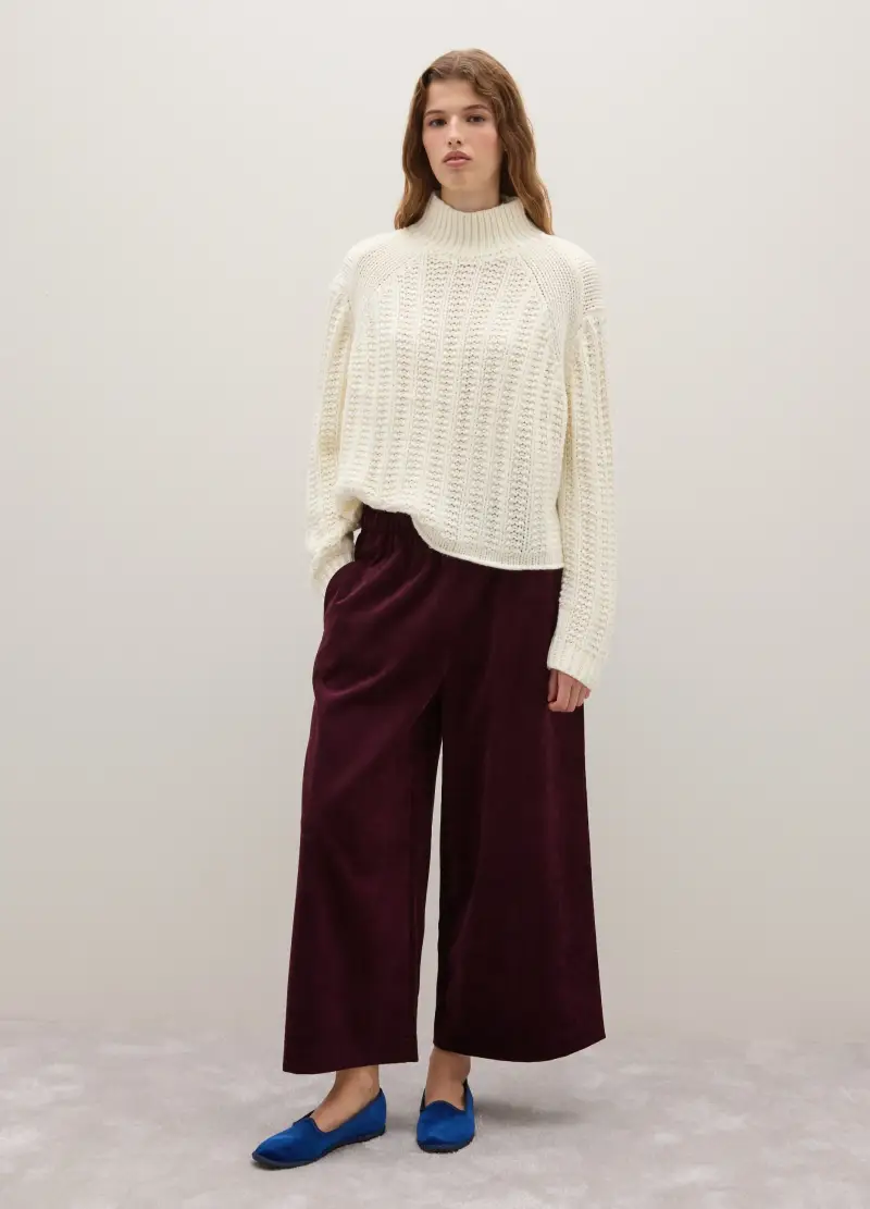 Pantaloni Bordeaux In Velluto A Coste Regular Fit, Donna, Rosso