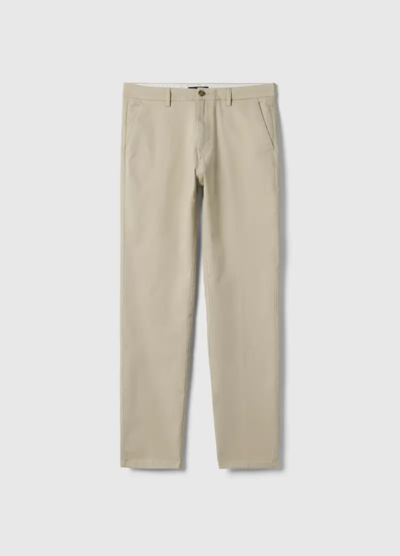 Pantaloni Chino Beige In Cotone Elasticizzato Slim Fit, Uomo, Beige