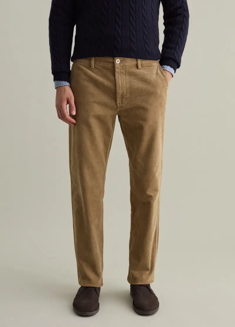 Pantaloni Chino Beige Scuri In Velluto A Coste, Uomo, Beige miniatura 2