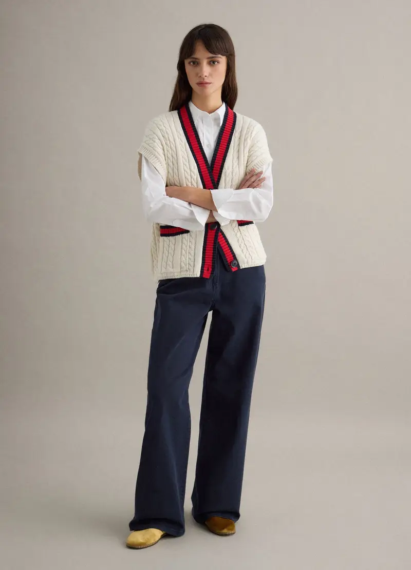 Pantaloni Chino Dritti In Cotone Elasticizzato Blu, Donna, Blu