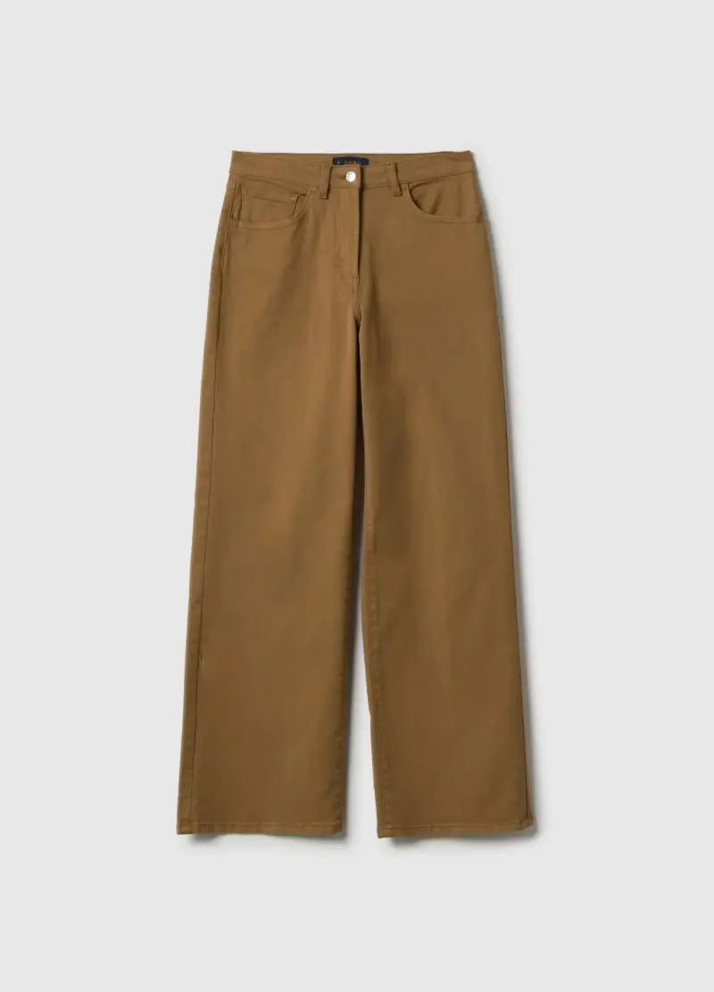 Pantaloni Chino Dritti In Cotone Elasticizzato Marrone, Donna, Marrone