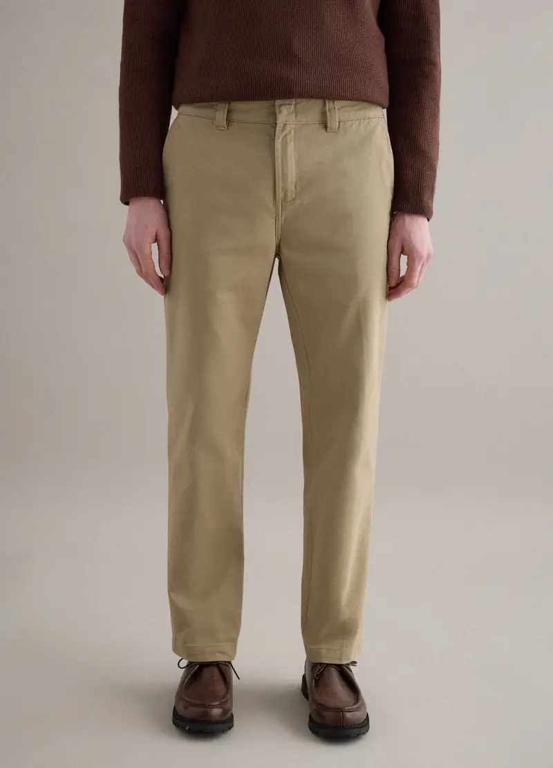 Pantaloni Chino Dritti In Puro Cotone Twill Beige Regular Fit, Uomo, Beige miniatura 2