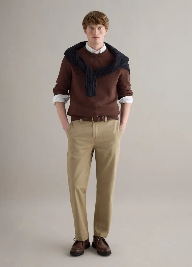 Pantaloni Chino Dritti In Puro Cotone Twill Beige Regular Fit, Uomo, Beige