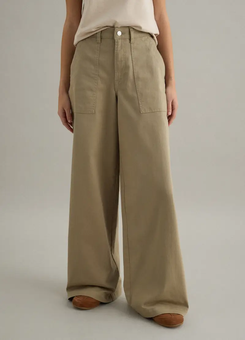 Pantaloni Chino In Cotone Elasticizzato Beige Regular Fit, Donna, Beige miniatura 2