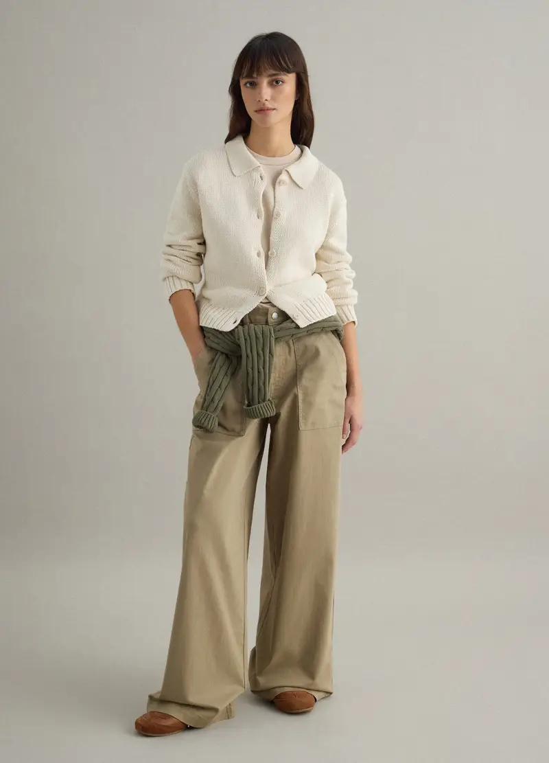 Pantaloni Chino In Cotone Elasticizzato Beige Regular Fit, Donna, Beige