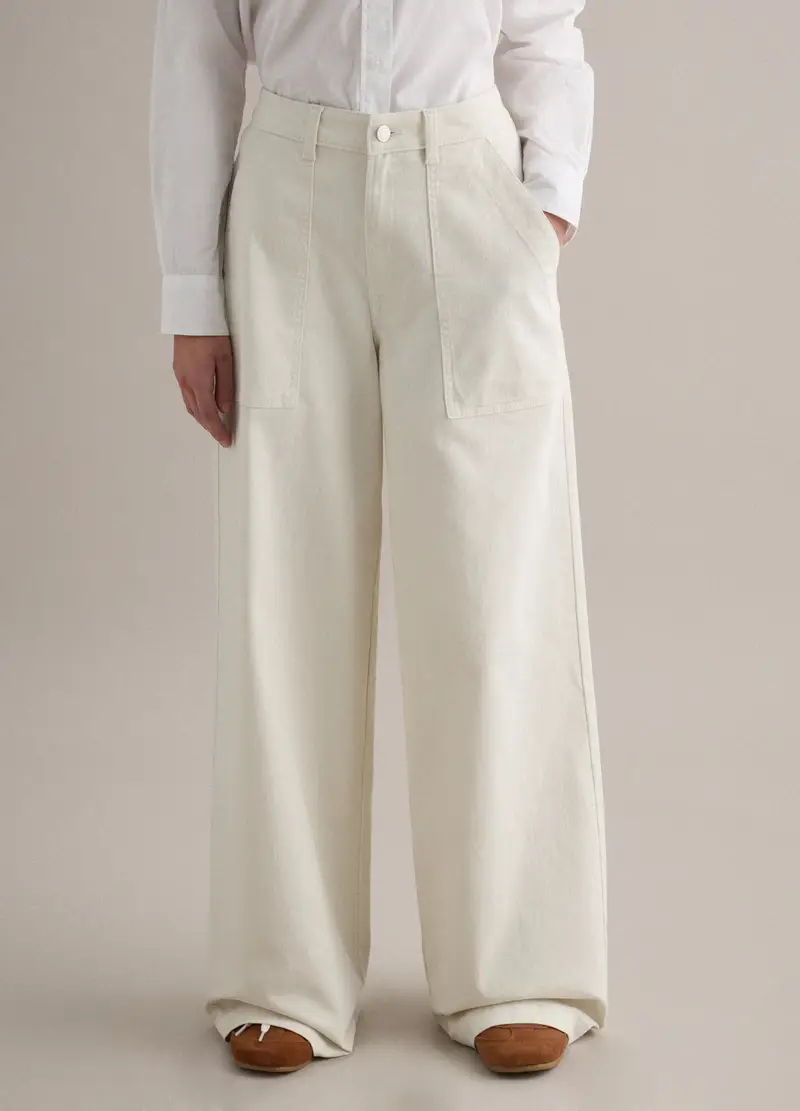 Pantaloni Chino In Cotone Elasticizzato Bianchi Regular Fit, Donna, Bianco miniatura 2