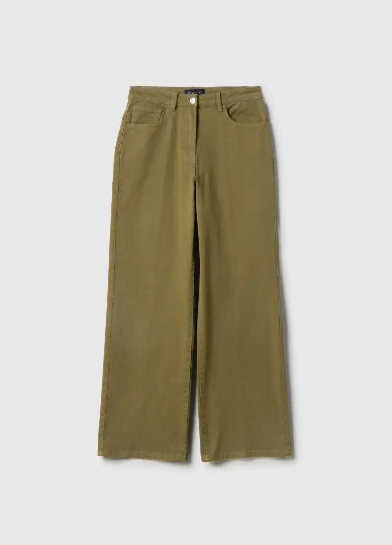 Pantaloni Chino In Cotone Elasticizzato Verde Regular Fit, Donna, Verde