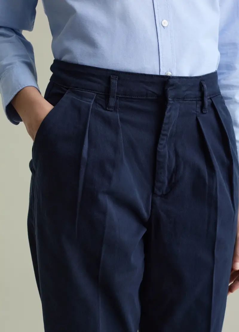 Pantaloni Chino In Cotone Stretch, Donna, Blu miniatura 3
